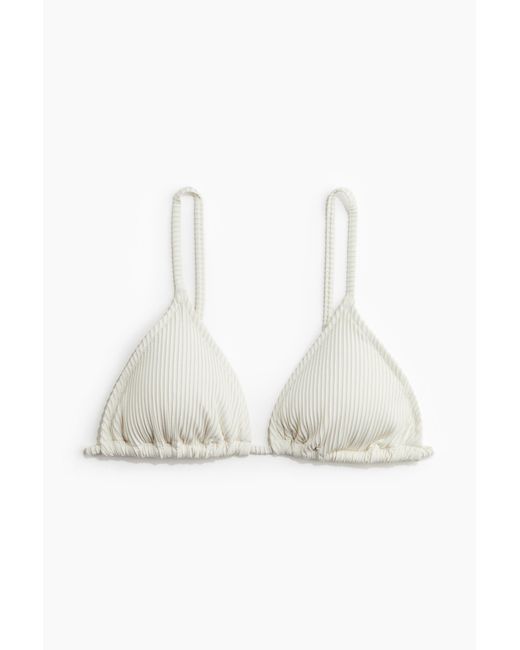 H&M White Wattiertes Triangel-Bikinitop