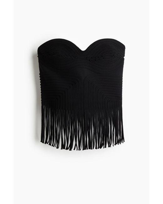 H&M Black Bustier-Top mit Fransen