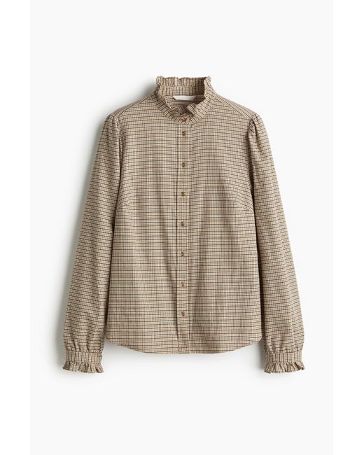 H&M Natural Bluse mit Volantkragen