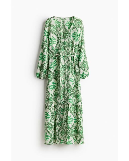 H&M Green Crêpe-Kleid mit Bindegürtel