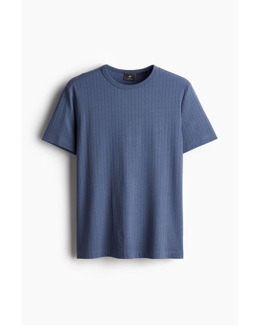 H&M Geripptes T-Shirt aus Lyocell-Mix in Slim Fit in Blue für Herren