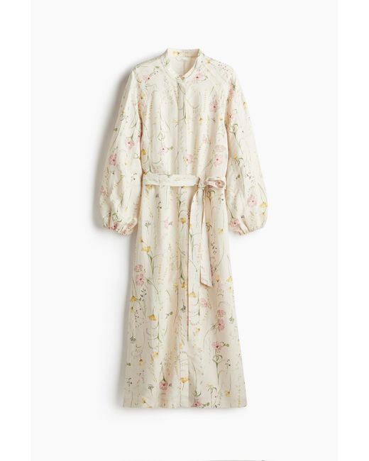 H&M Natural Kleid aus Leinenmix mit Bindegürtel