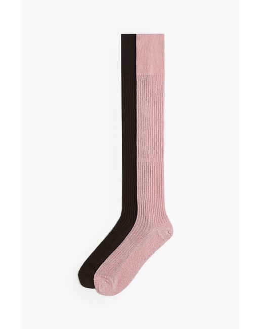H&M 2 Paar Kniekousen Van Zijdemix in het Pink