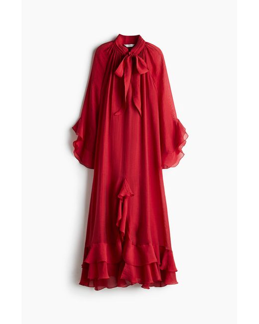 H&M Red Kleid mit Volants und Bindeschleife