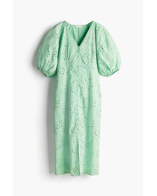 H&M Green Kleid mit Broderie Anglaise