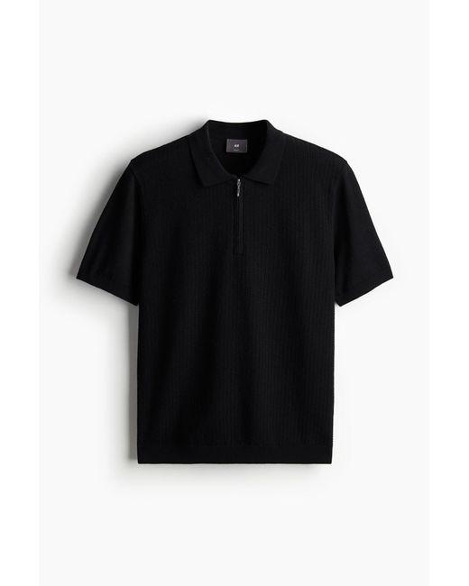 H&M Poloshirt mit Zipper in Slim Fit in Black für Herren