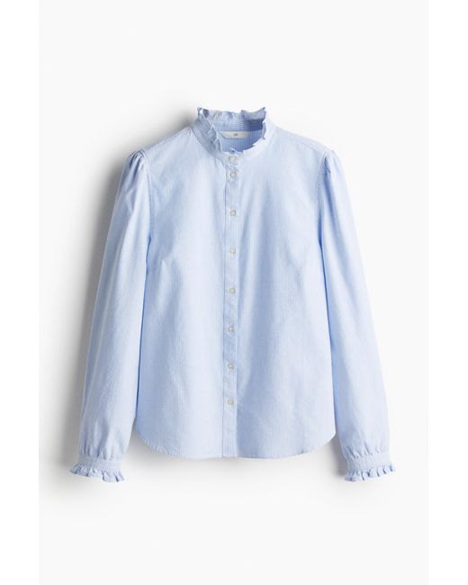H&M Blue Oxford-Bluse mit Volants