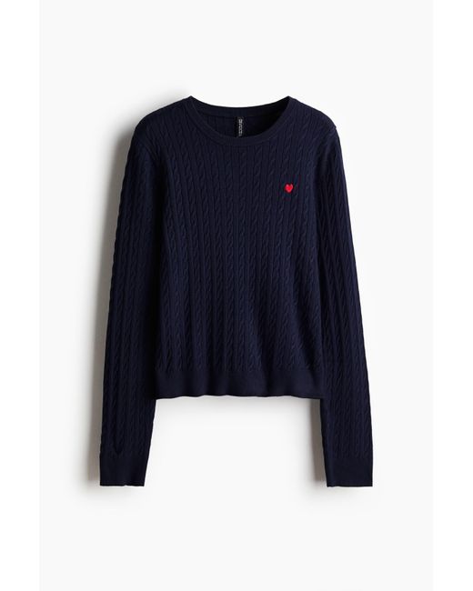H&M Gebreide Kabeltrui in het Blue