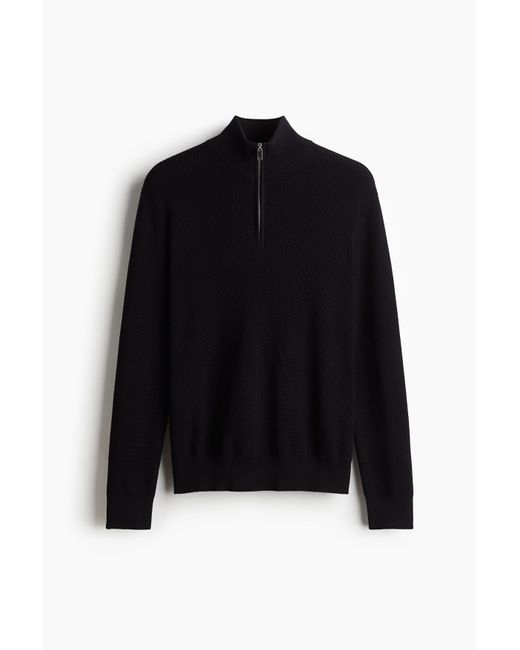 H&M Pullover mit kurzem Zipper in Regular Fit in Black für Herren