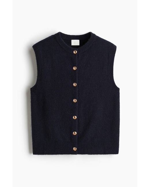 H&M Fijngebreid Gilet Met Knopen in het Blue