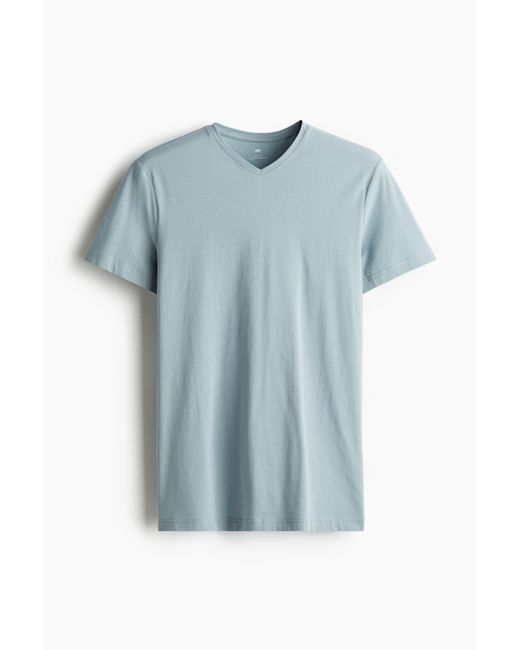 H&M T-Shirt mit V-Ausschnitt Slim Fit in Blue für Herren