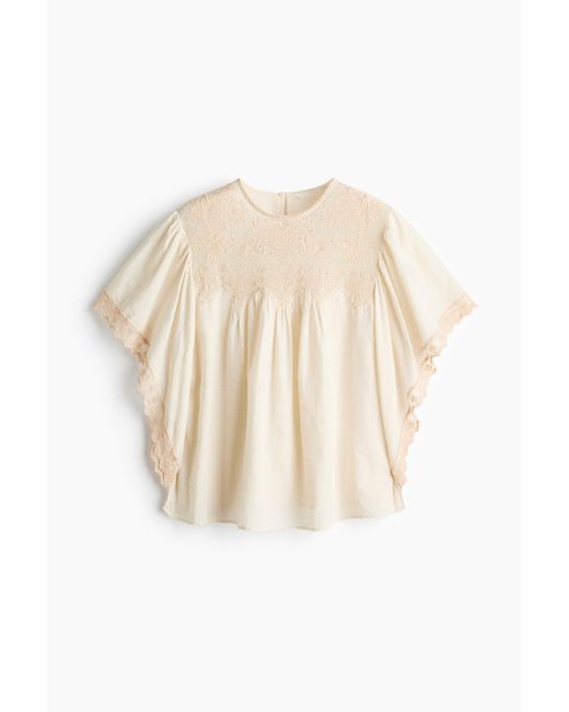 H&M Natural Baumwollbluse mit Spitze