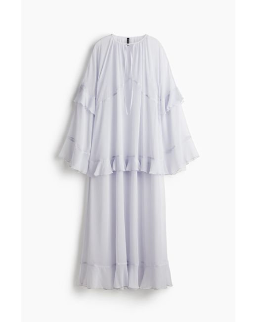 H&M White Chiffonkleid mit Volants