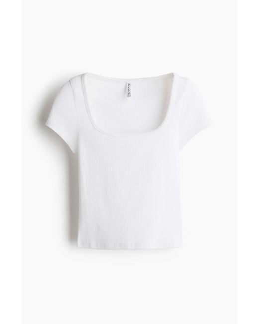H&M Geribd T-shirt Met Picotrandjes in het White
