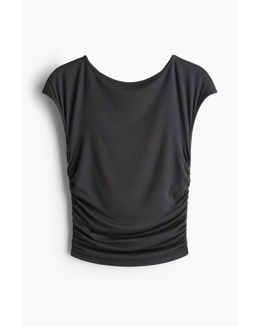 H&M Ingerimpelde Top Met Kapmouwen in het Black