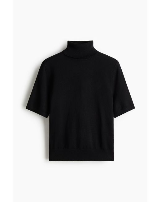 H&M Fijngebreide Top Met Col in het Black