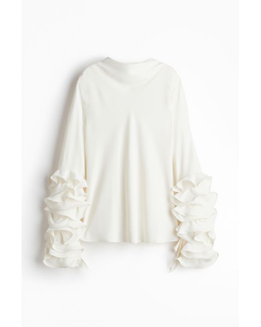 H&M White Bluse mit Volantärmeln