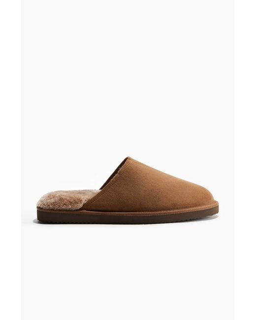 H&M Hausschuhe mit Teddyfutter in Brown für Herren