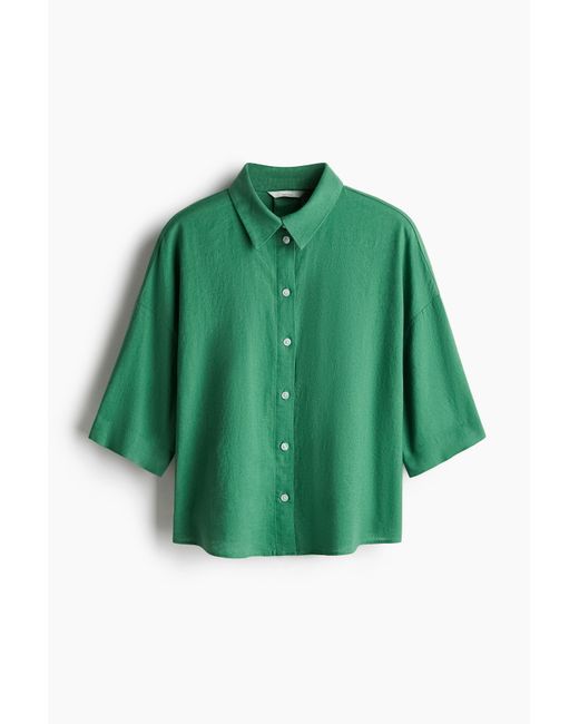 H&M Green Bluse aus Leinenmix