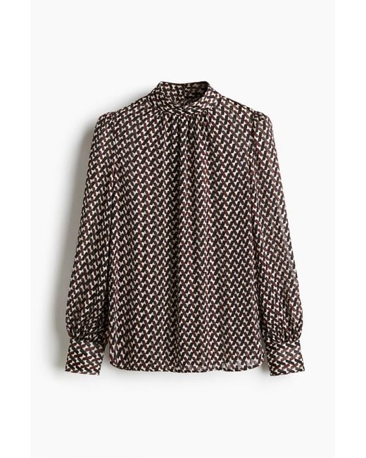 H&M Brown Bluse mit Stehkragen