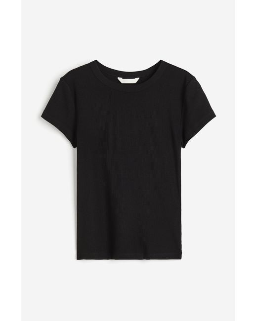 H&M Geribd T-shirt in het Black