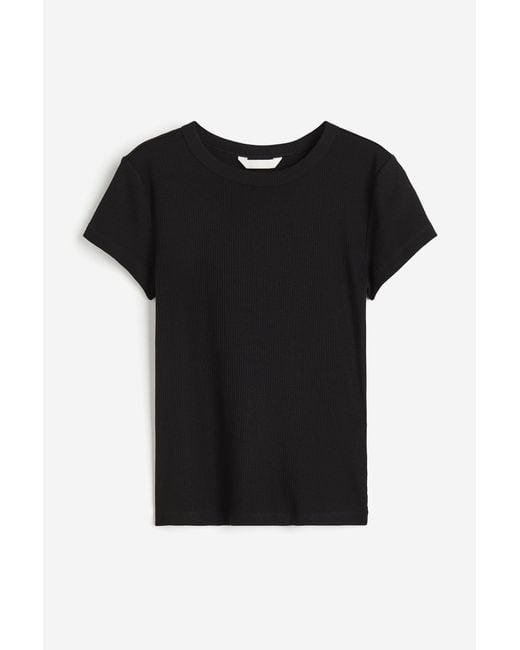 H&M Black Geripptes T-Shirt