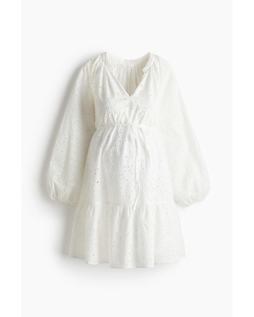 H&M White MAMA Kleid mit Broderie Anglaise