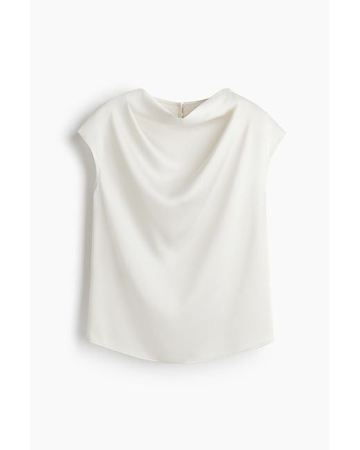 H&M White Satinbluse mit Kappenärmeln