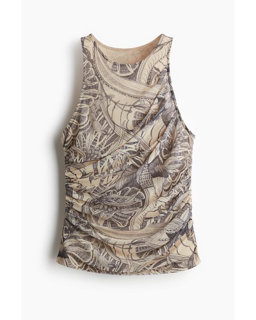 H&M Gedrapeerde Tanktop Van Mesh in het Natural
