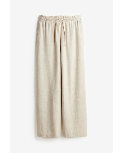 Pantalon en lin mélangé avec taille élastique H&M en coloris Natural