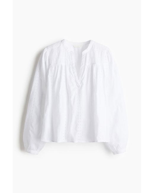H&M White Bestickte Baumwollbluse