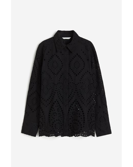 H&M Black Bluse mit Broderie Anglaise