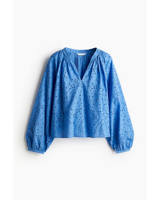 H&M Blue Bluse mit Broderie Anglaise