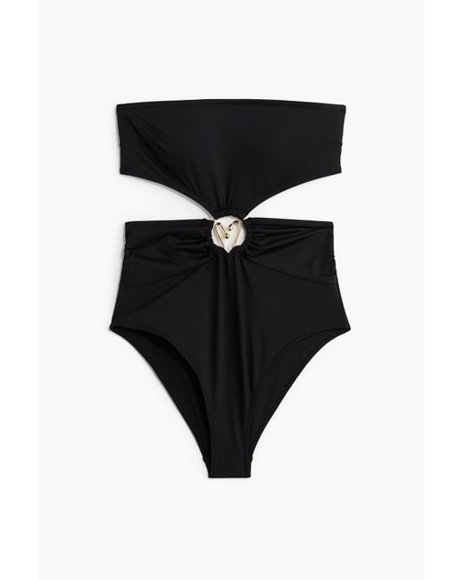H&M Black Bandeau-Badeanzug mit wattierten Cups