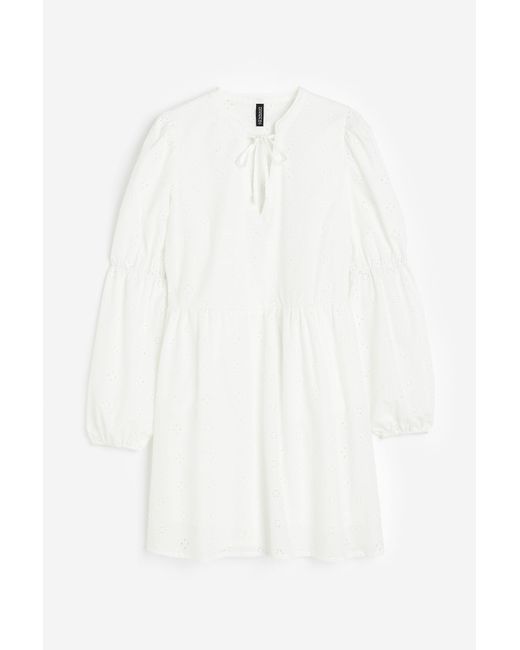 H&M Broderie Anglaise A-line Dress in White | Lyst Canada