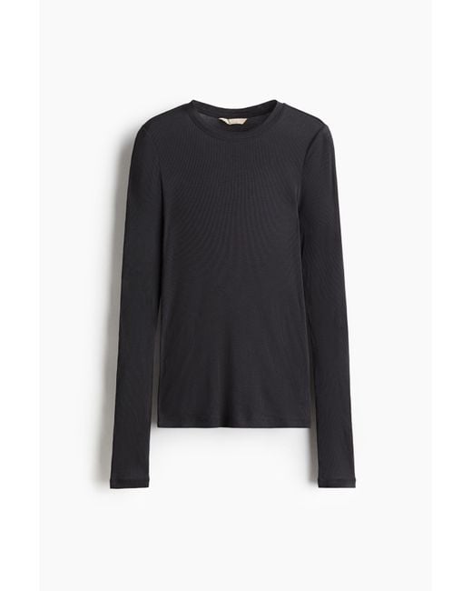 Top en coton pima côtelé H&M en coloris Black