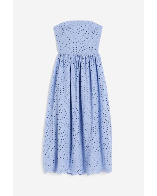 H&M Blue Bandeau-Kleid mit Broderie Anglaise
