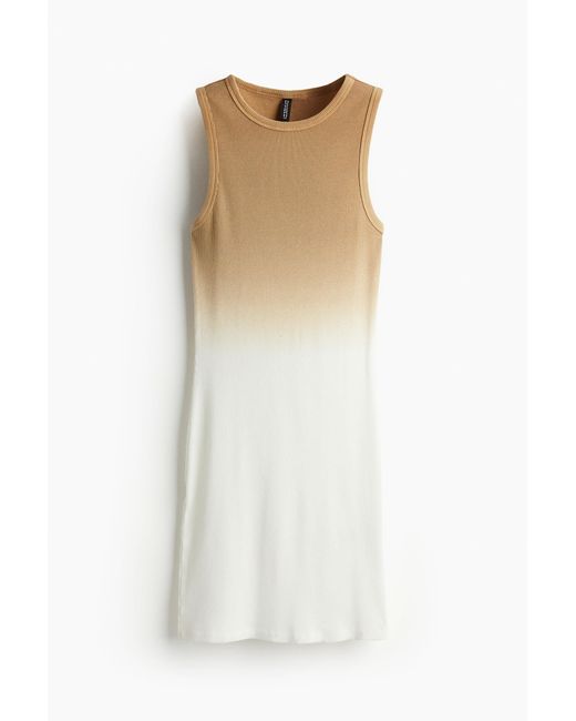 H&M White Geripptes Bodycon-Kleid