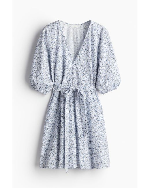 Robe en coton avec ceinture à nouer H&M en coloris Blue