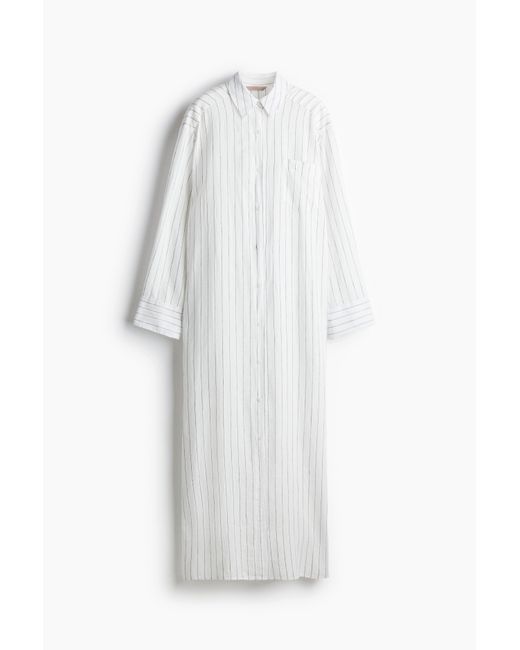 H&M White Blusenkleid aus Leinenmix