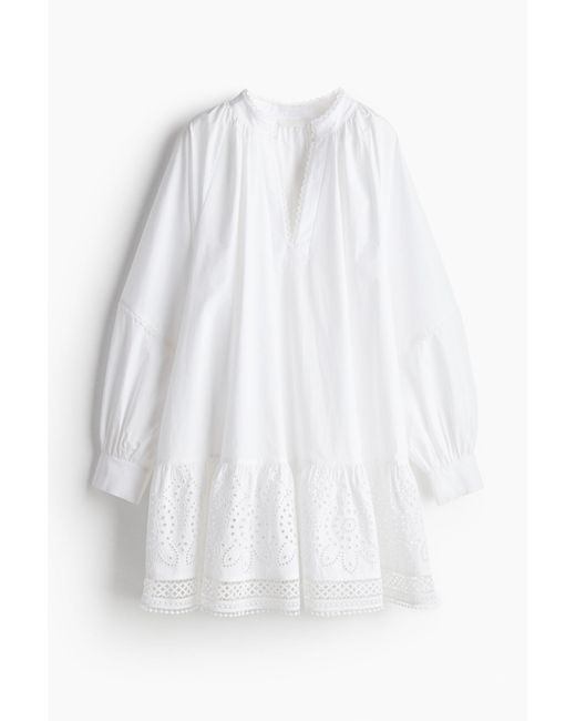 H&M White Kleid mit Broderie Anglaise