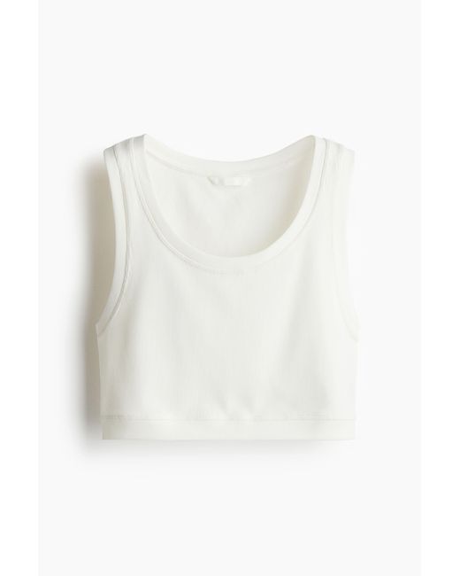 H&M White Kurzes geripptes Tanktop