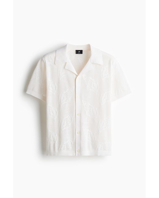 H&M Freizeithemd aus Jacquardstrick in Regular Fit in White für Herren
