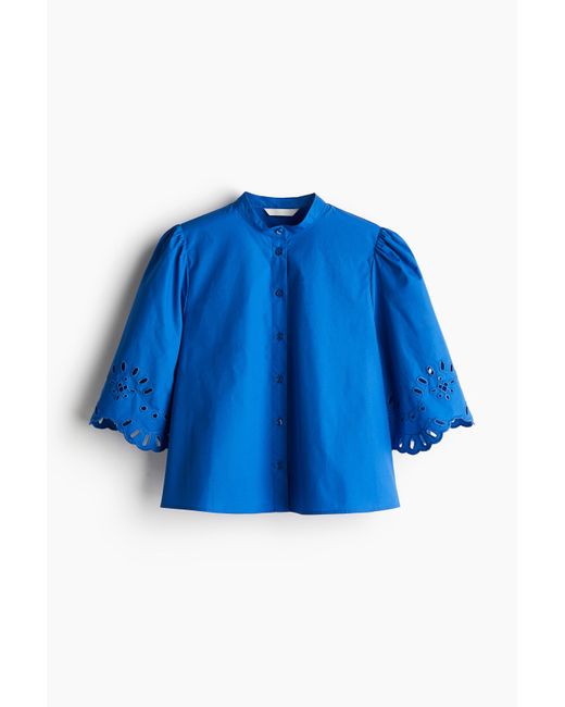 H&M Blue Baumwollbluse mit Puffärmeln