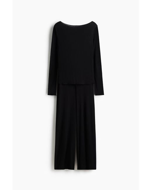 H&M Black Gerippter Pyjama