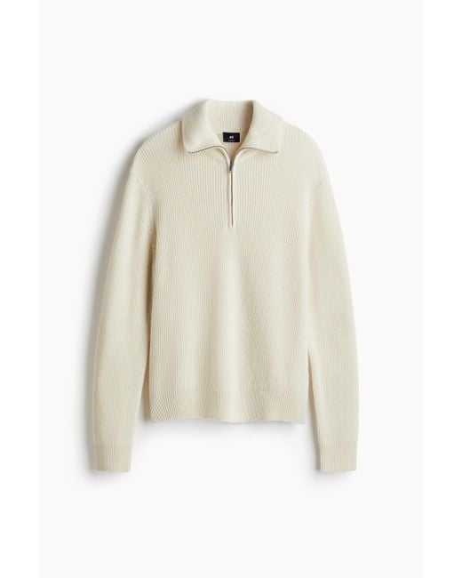 Pull Regular Fit en laine avec col zippé H&M pour homme en coloris White