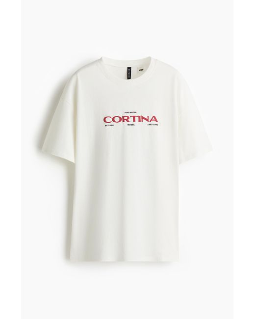 H&M White Oversized T-Shirt mit Print