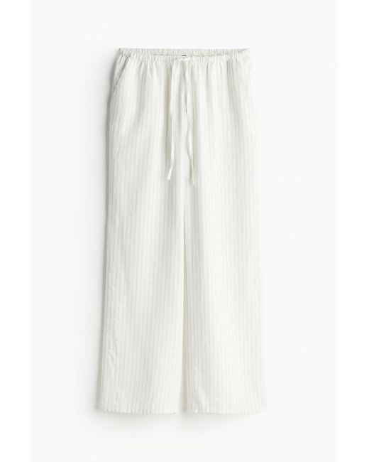 Pantalon en lin mélangé avec taille élastique H&M en coloris White