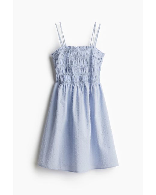 H&M Blue Baumwollkleid mit gesmoktem Oberteil