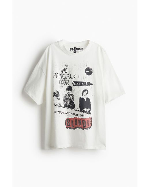 H&M White Oversized T-Shirt mit Print
